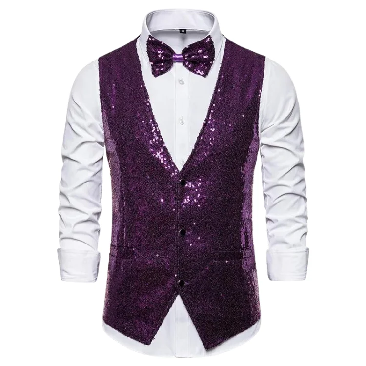 Men's Sequin Deep V-Neck Button Basics Vest