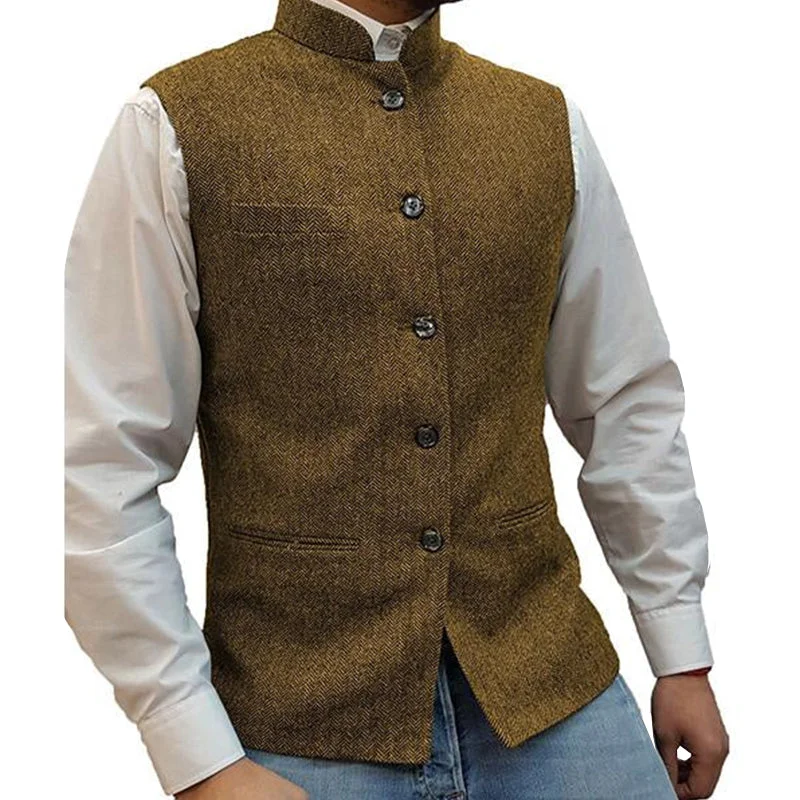 mens-stand-collar-herringbone-single-breasted-vest-76418897m