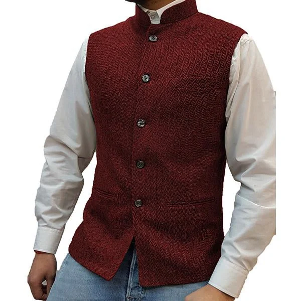 mens-stand-collar-herringbone-single-breasted-vest-76418897m