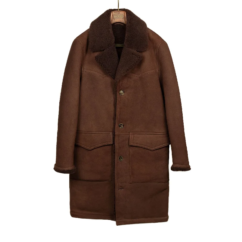 Exclusive ""Redford"" shearling rancher coat in brown suede