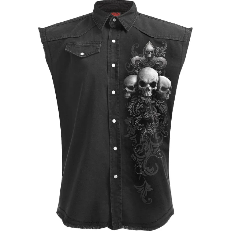 SKULL SCROLL - Sleeveless Stone Washed Worker Black