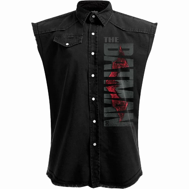 THE BATMAN - PROFILE LOGO - Sleeveless Stone Washed Worker Black