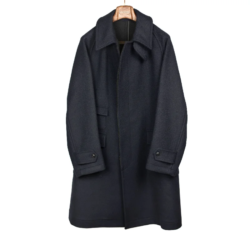 Traveler Coat in navy extra fine reverse cloth melton wool