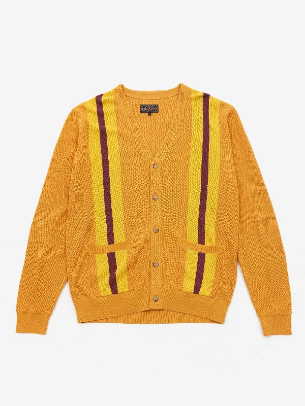 Beams Plus Stripe Jacquard Cardigan - Mustard