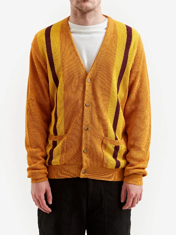 beams-plus-stripe-jacquard-cardigan-mustard