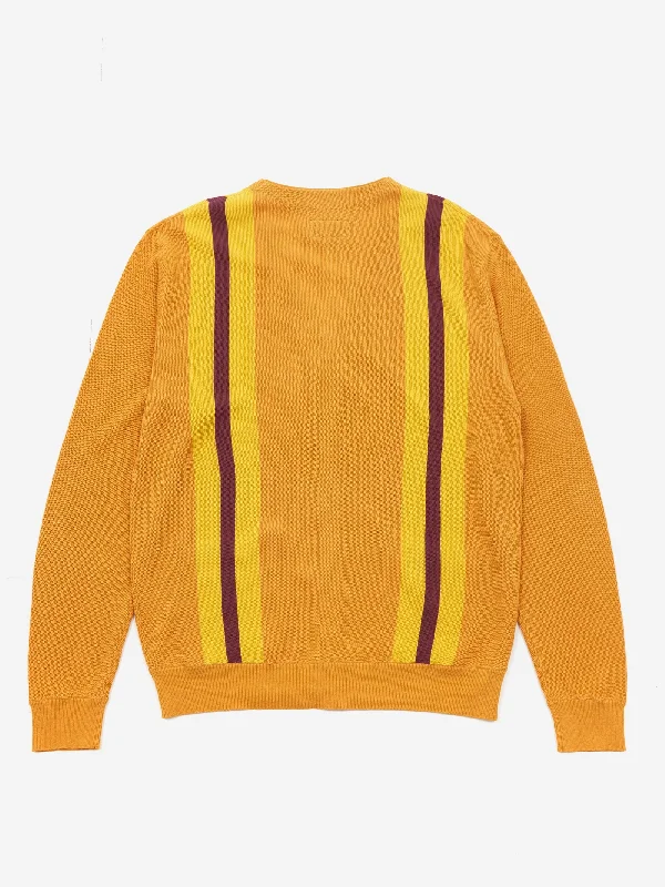 beams-plus-stripe-jacquard-cardigan-mustard