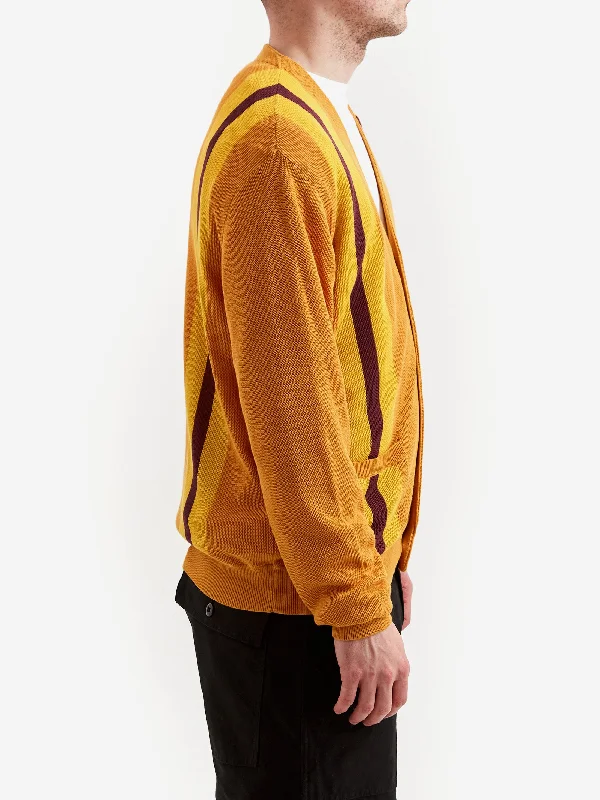 beams-plus-stripe-jacquard-cardigan-mustard