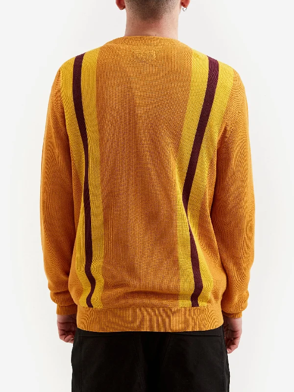 beams-plus-stripe-jacquard-cardigan-mustard