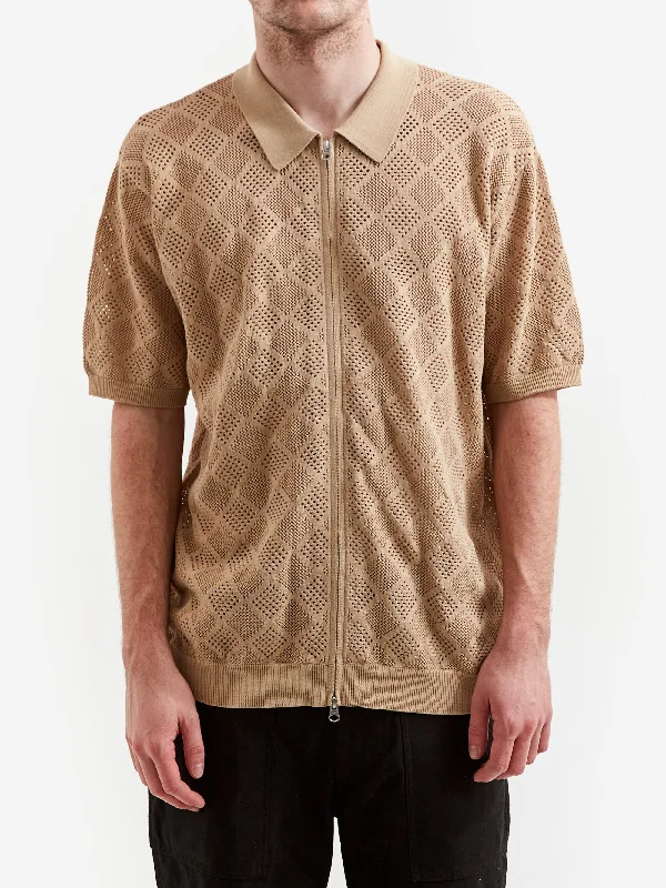 beams-plus-zip-knit-mesh-polo-beige