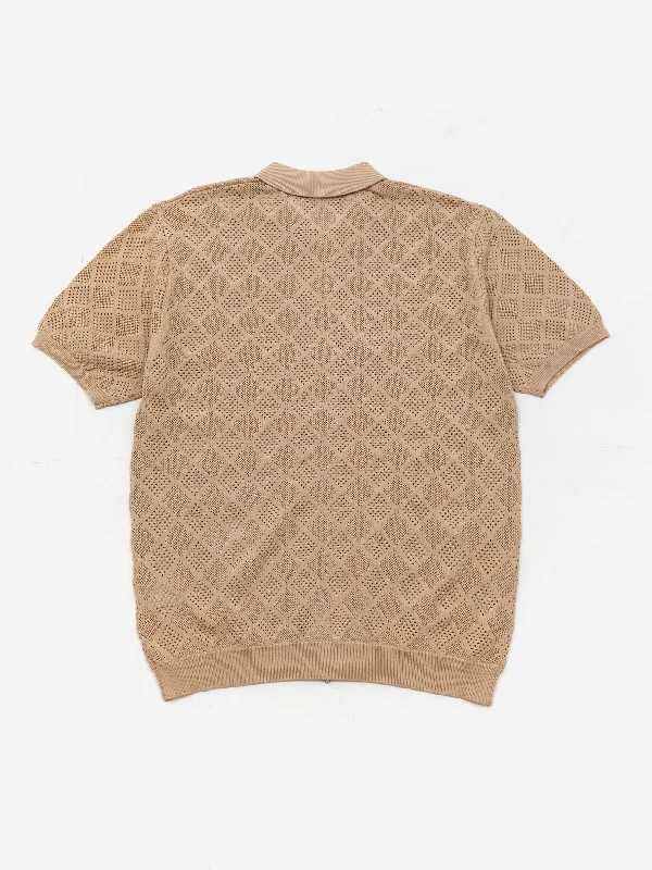 beams-plus-zip-knit-mesh-polo-beige