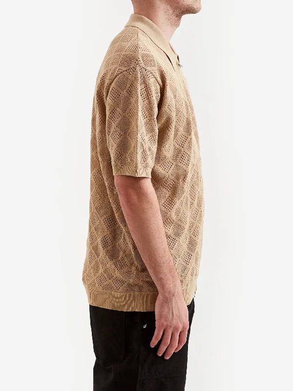 beams-plus-zip-knit-mesh-polo-beige