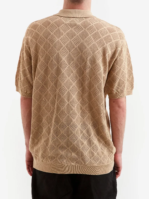 beams-plus-zip-knit-mesh-polo-beige