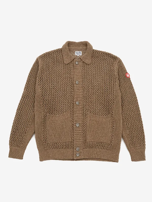 C.E Cav Empt Collared Mesh Knit Cardigan - Khaki