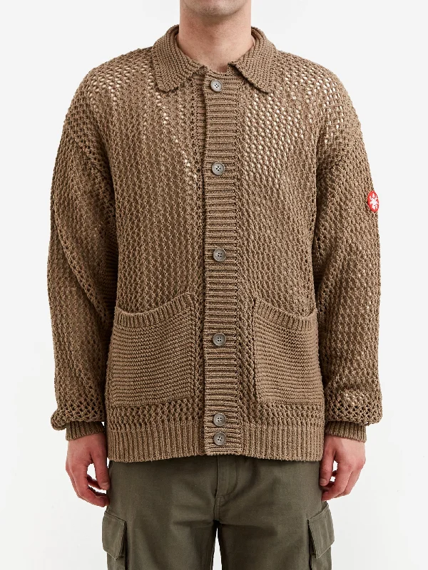 c-e-cav-empt-collared-mesh-knit-cardigan-khaki