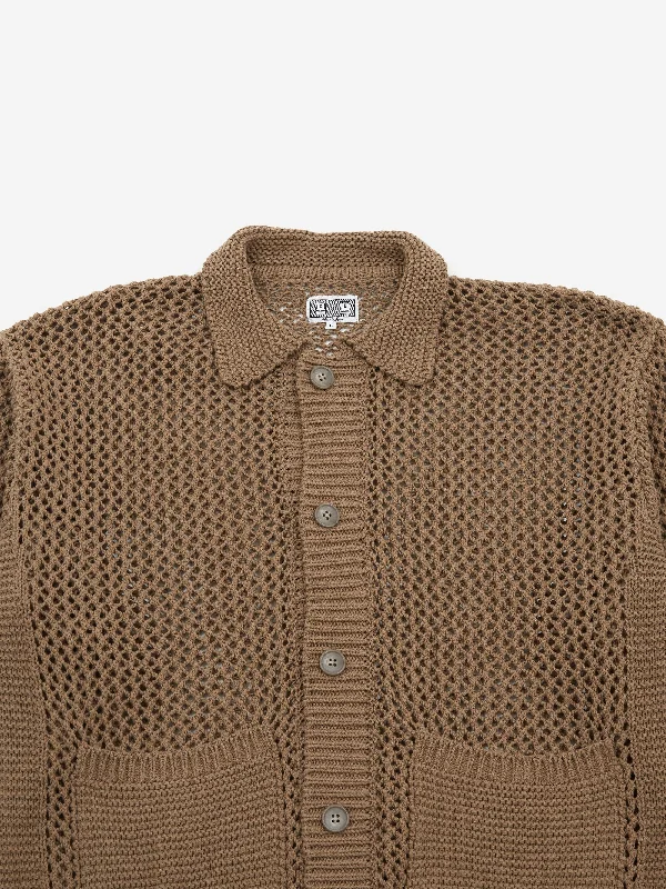 c-e-cav-empt-collared-mesh-knit-cardigan-khaki