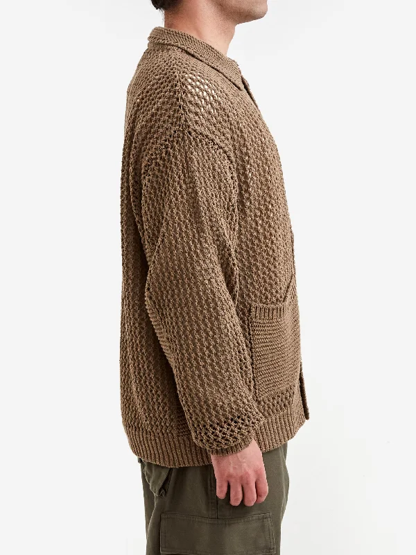 c-e-cav-empt-collared-mesh-knit-cardigan-khaki