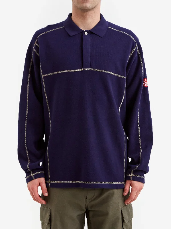 c-e-cav-empt-double-knit-longsleeve-polo-navy