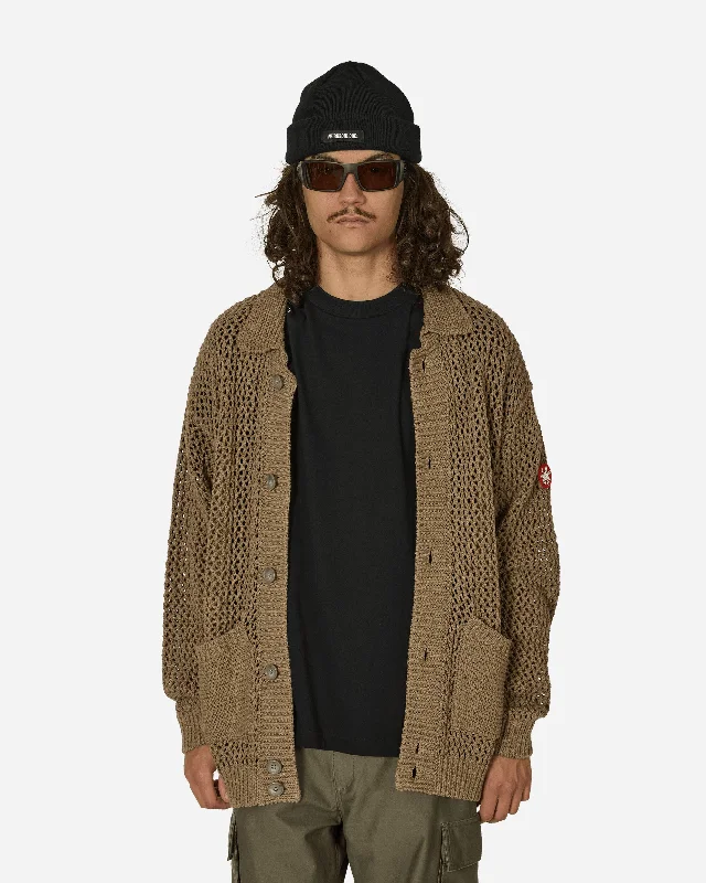 Collared Mesh Knit Cardigan Khaki