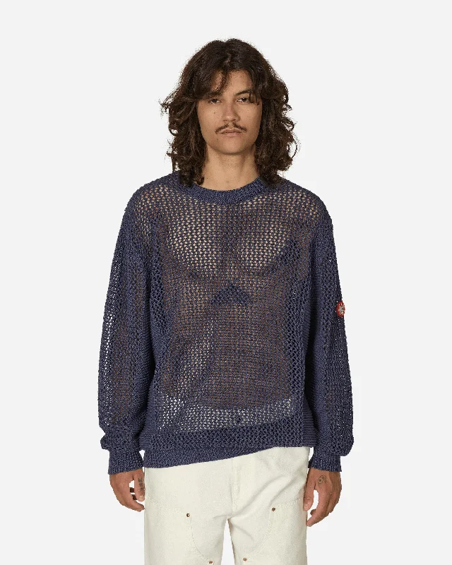 Side Rib Loose Net Knit Sweater Blue