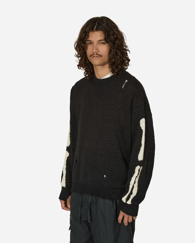 5G Cotton Knit Bone Crewneck Sweater Black