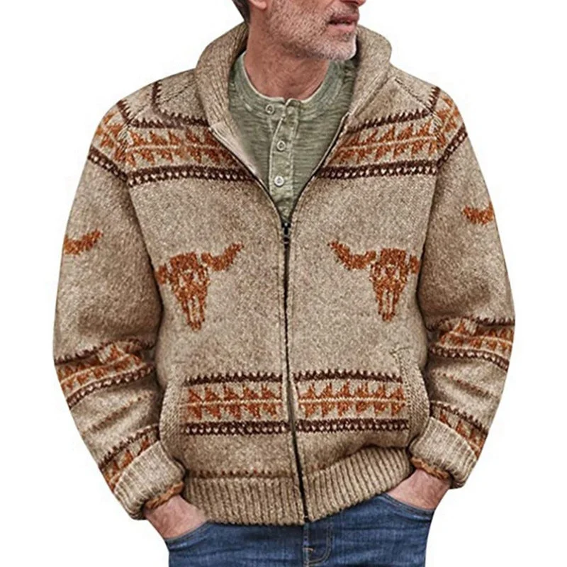 Men's Bull Head Jacquard Zip Knit Cardigan 14393618X