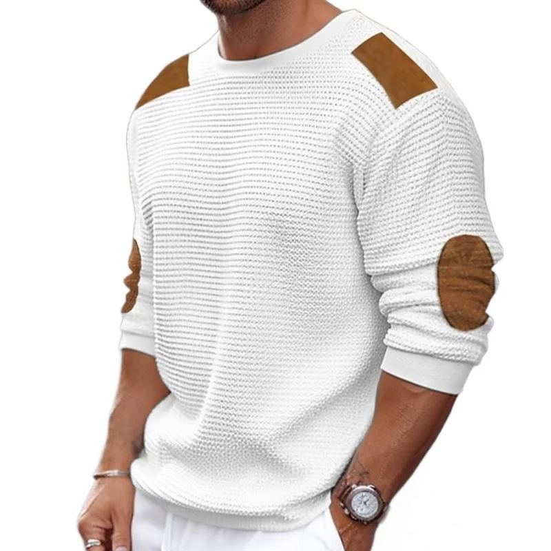 Men's Casual Round Neck Long Sleeve Patchwork Slim Pullover Knitted Sweater 02555996M