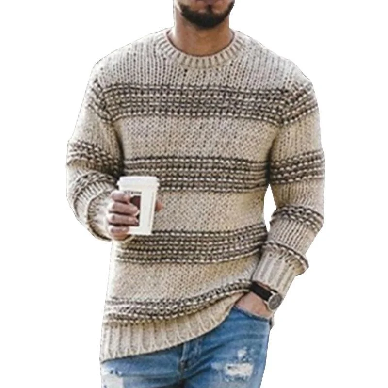 Men's Casual Round Neck Striped Pullover Sweater 13810709M