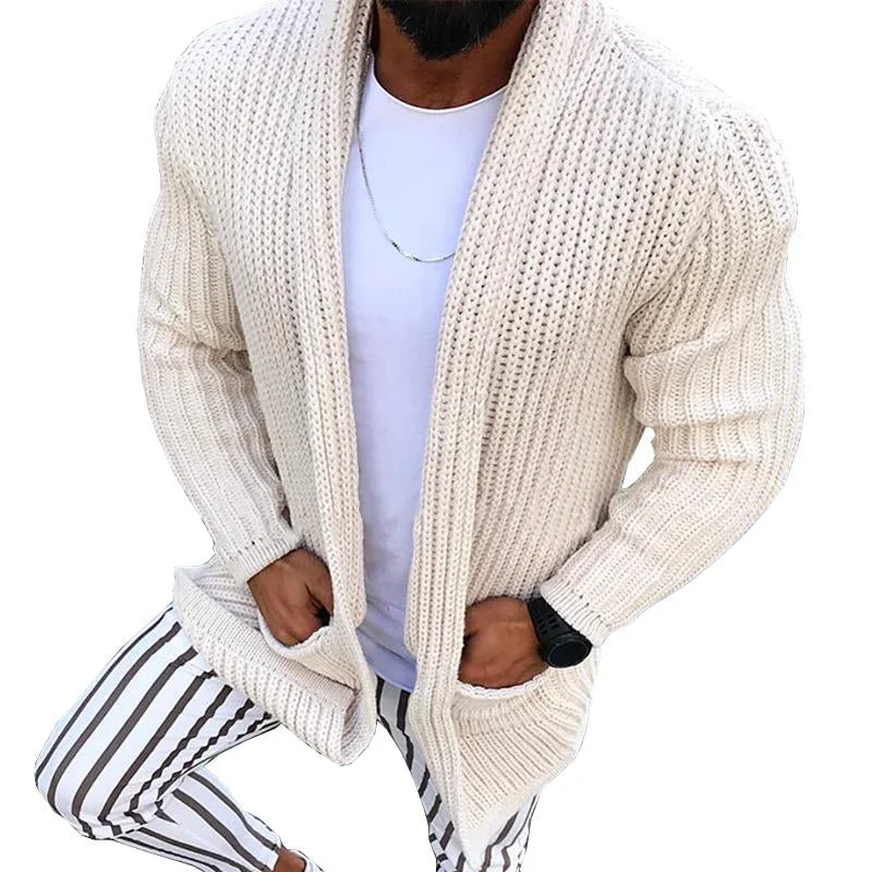 Men's Casual Slim Fit Lapel Long Sleeve Knit Cardigan 79914640M