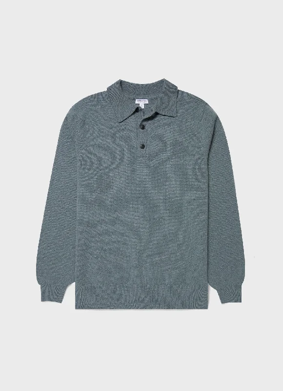 Men's Lambswool Polo Shirt in Smoke Green