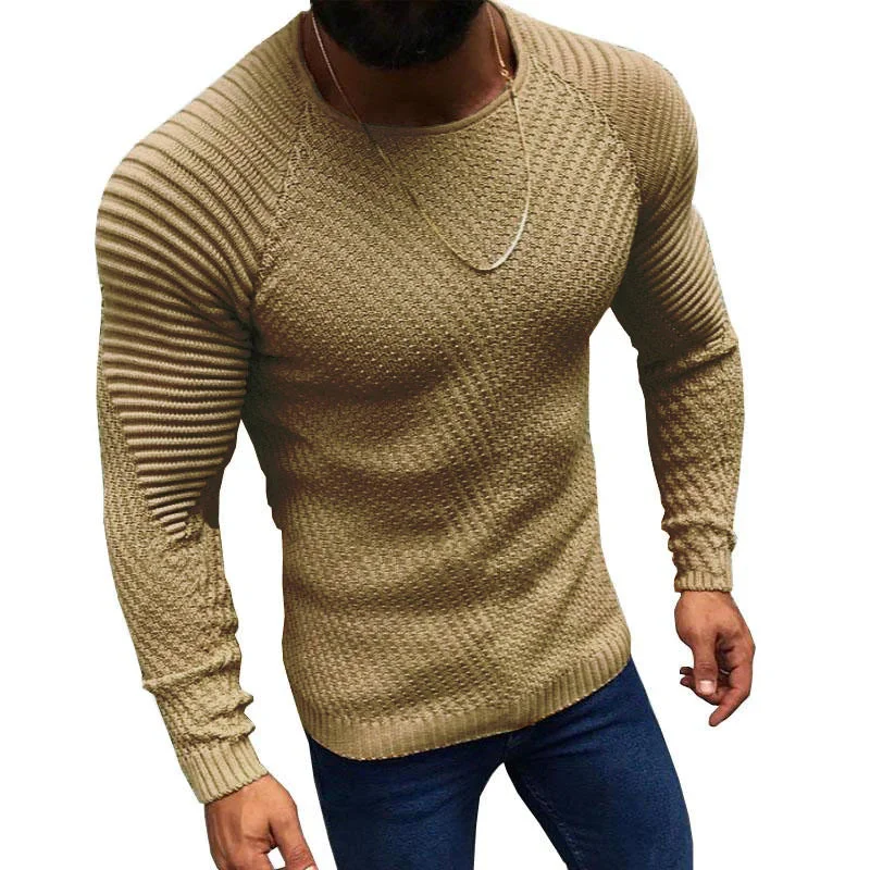 Men's Round Neck Slim Long Sleeve Pullover Knit Sweater 09024510M