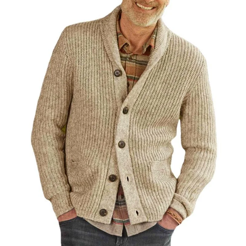 Men's Solid Color Lapel Long Sleeve Knit Cardigan 47184840M