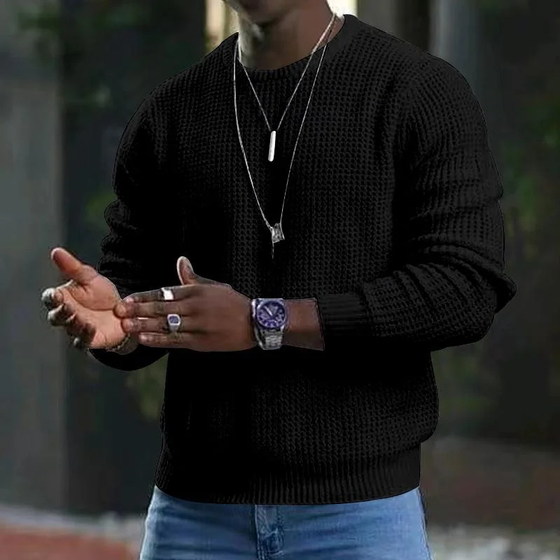 mens-waffle-long-sleeve-crew-neck-sweater-necklace-excluded-23194177t