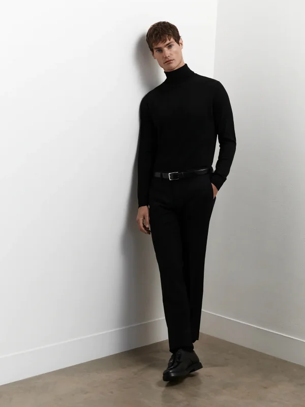 Merino Roll Neck Jumper - Black