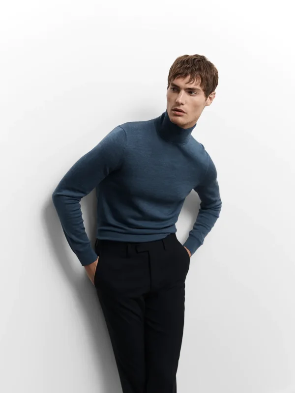 Merino Roll Neck Jumper - Denim