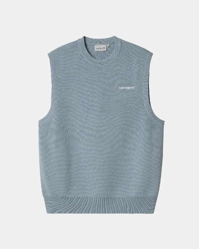 Script Vest Sweater | Misty Sky / White