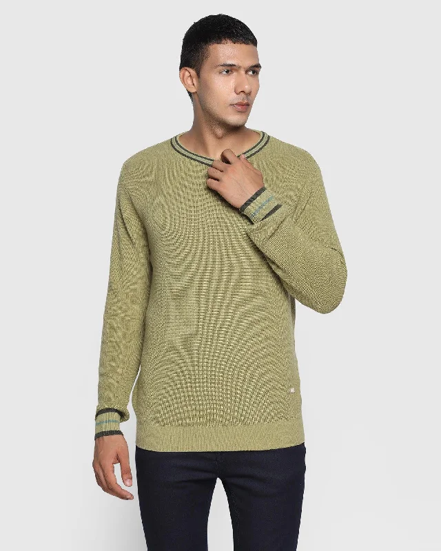 Crew Neck Moss Green Solid Sweater - Bonne