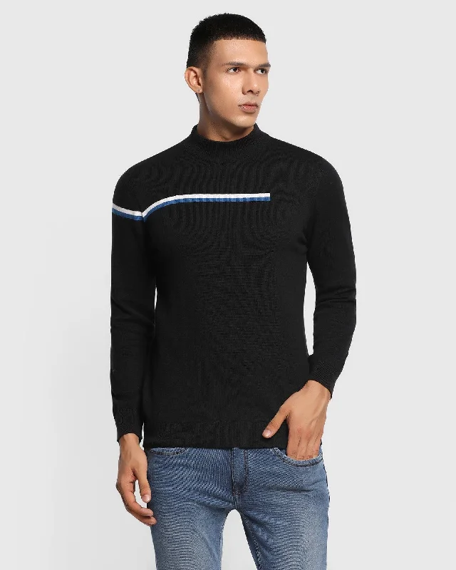 High Neck Black Solid Sweater - Jill