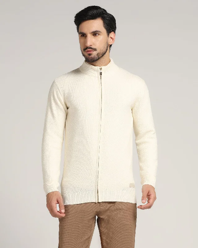 High Neck Off White Textured Sweater - Jeremy