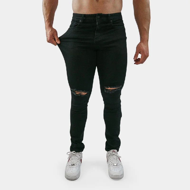 Active Tapered Slim Fit Jeans - Black Knee Rips