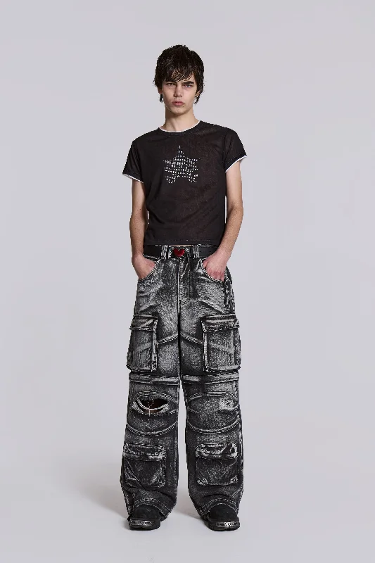 Washed Black Apex Denim Cargos