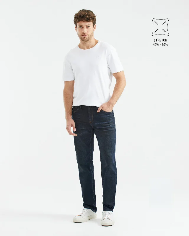 STRAIGHT FIT MID-RISE JEANS IN ULTRA DARK WASH