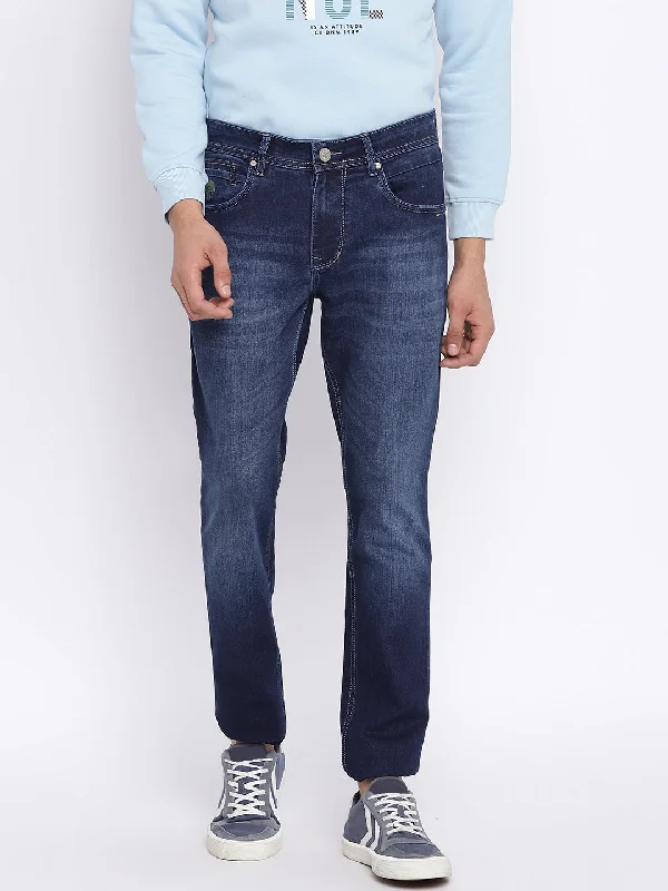 Cantabil Men Dark Carbon Blue Jeans