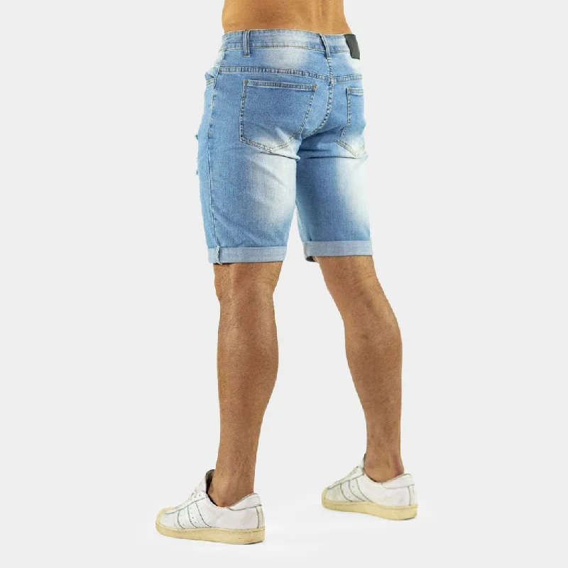 Ultra Stretch Denim Shorts - Blue Ripped