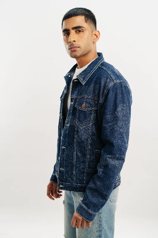 Dot Detailed Indigo Men's Trucker Jacket