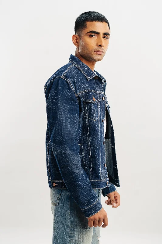 Dot Detailed Indigo Men's Trucker Jacket