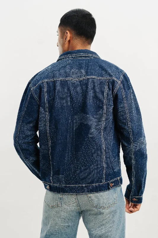 Dot Detailed Indigo Men's Trucker Jacket