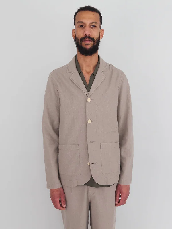 Folk Patch Jacket in Mushroom Linen