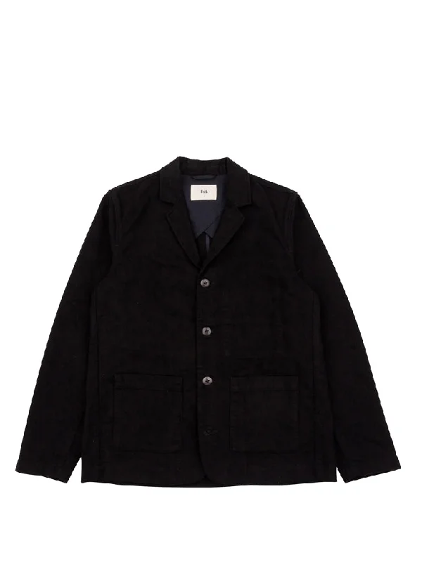 Folk Patch Jacket in Black Moleskin