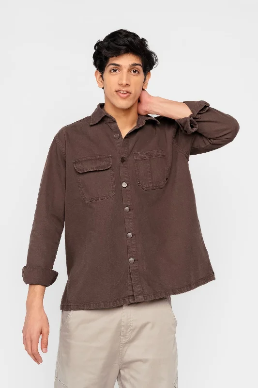 Brown Men's Denim Shacket