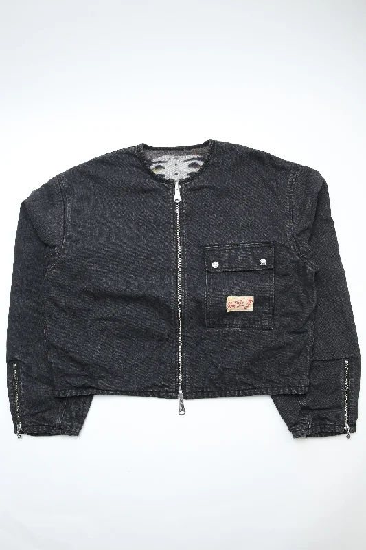 Kapital 14oz BLKxBLK Denim BONE Lining Reversible Motocross Jacket - Black